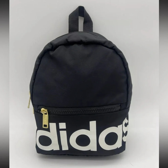 Adidas Mini Backpack Purse Black Gold Linear Logo Travel Bag School Sporty EUC - Picture 4 of 13